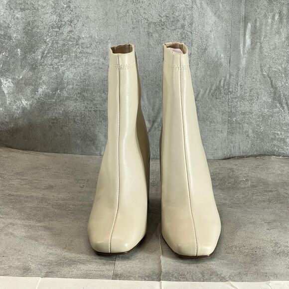 AQUA Women's Bone Leather Julie Square-Toe Block-Heel Booties SZ 6 - Picture 3 of 7